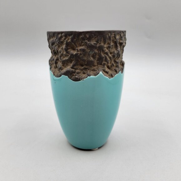 Ceramic Vase or Toothbrush Holder Mixed Textures Turquoise Glaze - Picture 1 of 7